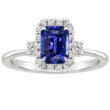 Halo Ring 3 Stones Radiant Blue Sapphire & Diamond 4.50 Carats