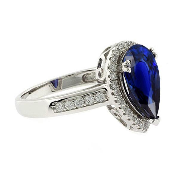 Halo Ring Antique Style Pear Ceylon Sapphire & Diamonds 3.75 Carats