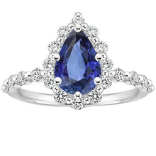 Halo Ring Flower Style Pear Blue Sapphire & Diamonds 5 Carats