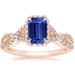 Halo Ring Infinity Style Emerald Blue Sapphire & Natural Earth Mined Diamond 4.50 Carats