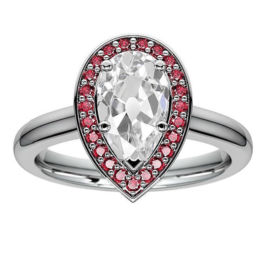 Halo Ring Old Cut Pear Diamond & Round Pink Sapphire 5.25 Carats