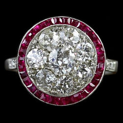 Halo Ring Old Mine Cut Round Natural Earth Mined Diamond & Burma Ruby Jewellery 2.50 Carats