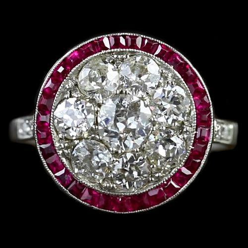 Halo Ring Old Mine Cut Round Diamond & Burma Ruby Jewelry 2.50 Carats