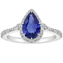 Halo Ring Pear Cut Sri Lankan Sapphire & Diamonds 5.25 Carats