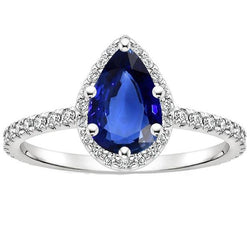 Halo Ring Pear Cut Sri Lankan Sapphire & Pave Set Natural Earth Mined Diamonds 4.75 Carats