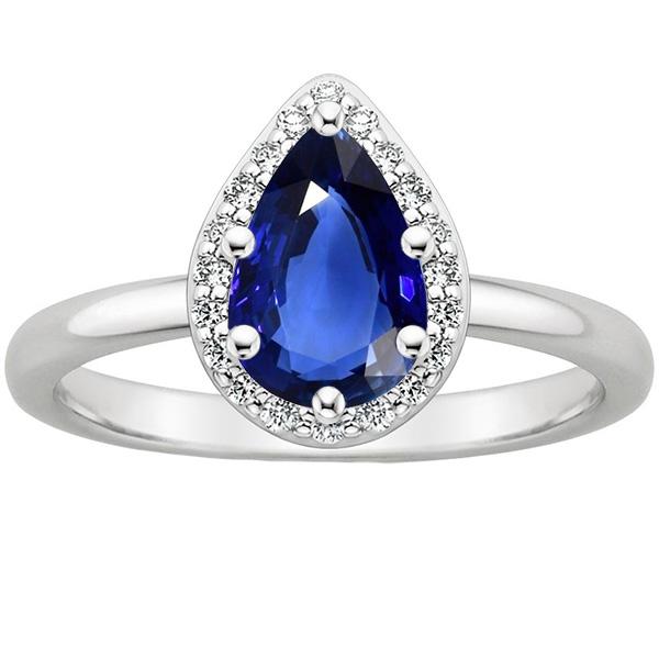 Halo Ring Pear Sri Lankan Sapphire & Diamonds 3 Carats