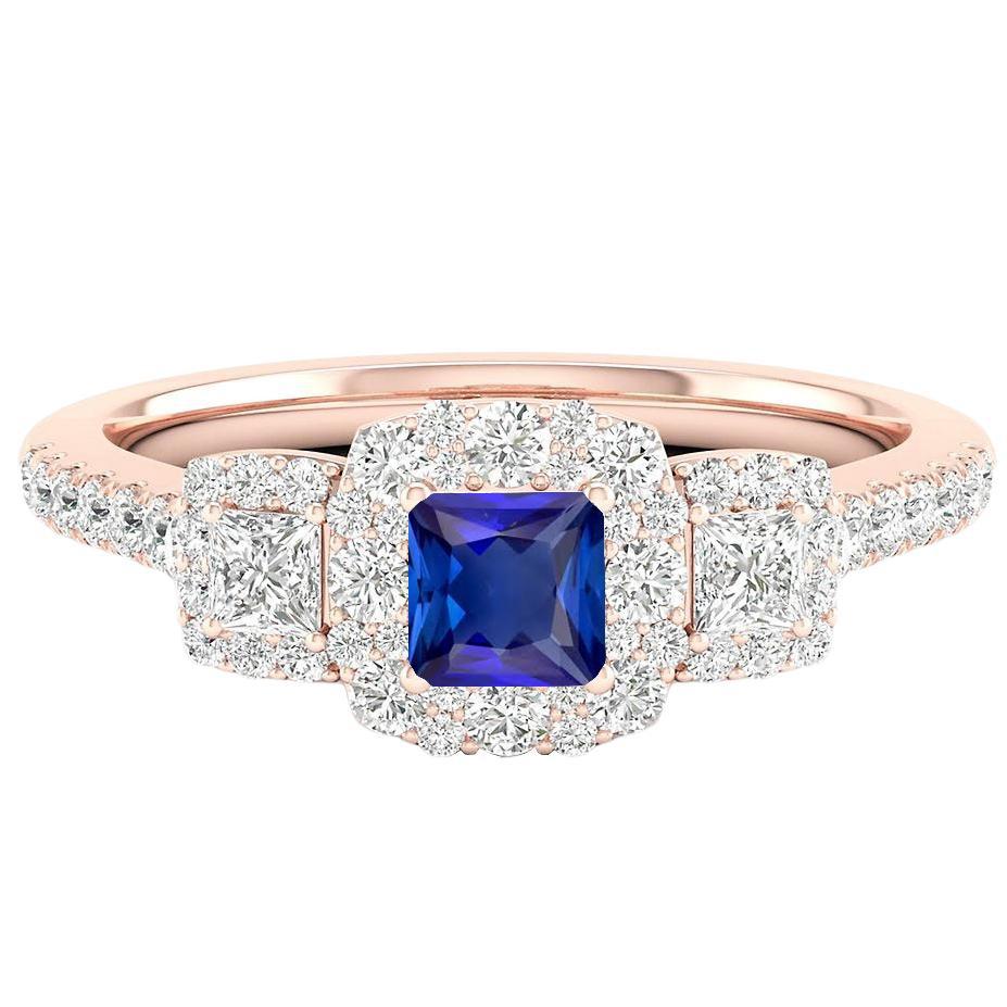 Halo Ring Radiant Sapphire Princess & Round Diamond Jewelry 5 Carats
