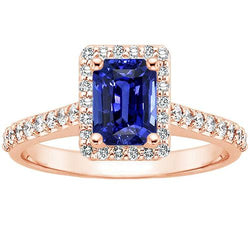 Halo Ring Rose Gold Emerald Sri Lankan Sapphire & Natural Earth Mined Diamonds 5.25 Carats