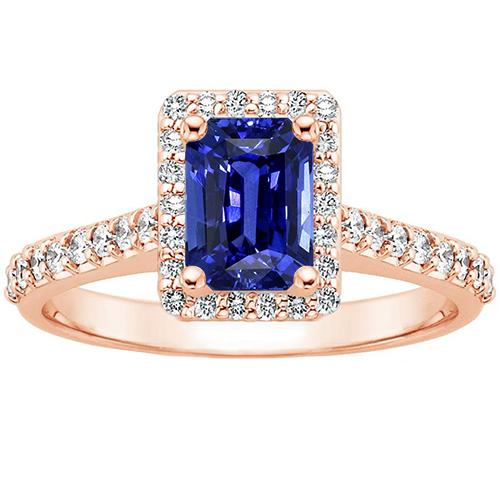 Halo Ring Rose Gold Emerald Sri Lankan Sapphire & Diamonds 5.25 Carats