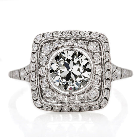 Halo Ring Round Old Miner Diamond Bezel Set 5.25 Carats Milgrain