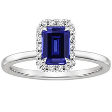 Halo Ring Sri Lankan Sapphire & Diamond 4 Carats Emerald Cut