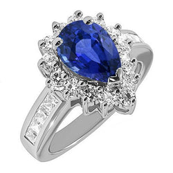 Halo Ring Star Style Blue Sapphire & Natural Earth Mined Diamonds 3.50 Carats Channel Set