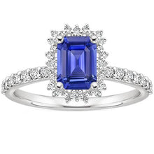 Halo Ring Star Style Ceylon Sapphire & Diamond 4.50 Carats