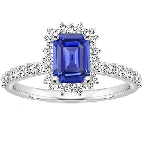 Halo Ring Star Style Ceylon Sapphire & Diamond 4.50 Carats