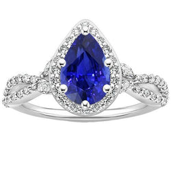 Halo Ring Twist Style Pear Ceylon Sapphire & Natural Earth Mined Diamonds 3.50 Carats