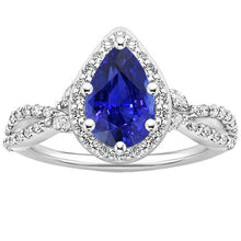 Halo Ring Twist Style Pear Ceylon Sapphire & Diamonds 3.50 Carats