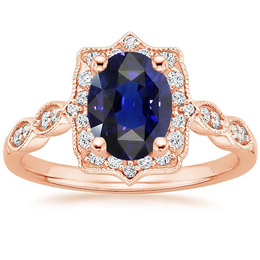 Halo Ring Vintage Style Oval Ceylon Sapphire & Diamonds 3.75 Carats