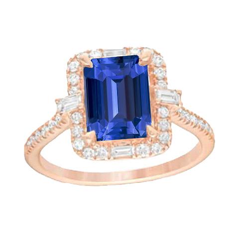 Halo Rose Gold Ring Emerald Blue Sapphire & Diamonds 3 Carats