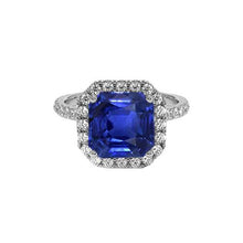 Halo Round Diamond & Asscher Cut Blue Sapphire Ring 5.75 Carats New