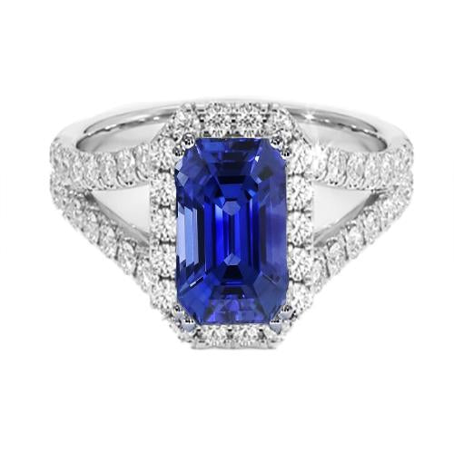 Halo Round Diamond & Ceylon Sapphire Engagement Ring 11.75 Carats
