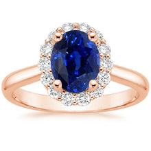 Halo Round Diamond & Oval Ring Sri Lankan Sapphire 3.50 Carats