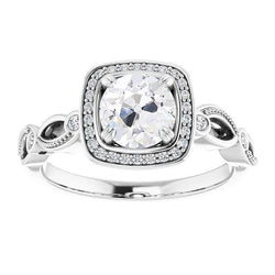 Halo Round Old Cut & Black Real Natural Earth Mined Diamond Lady's Ring 4.25 Carats Prong Set