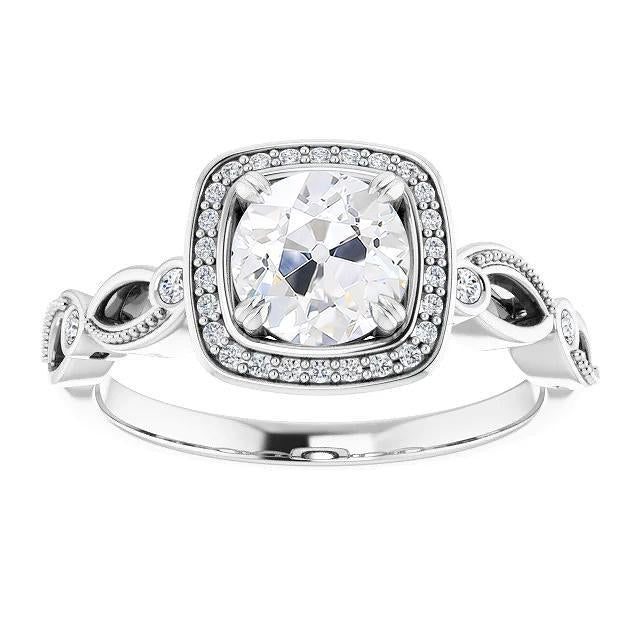 Halo Round Old Cut & Black Diamond Lady's Ring 4.25 Carats Prong Set