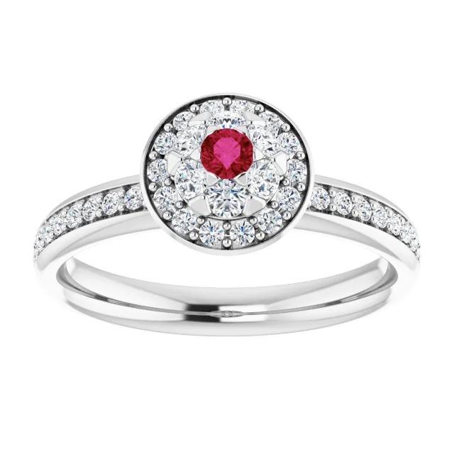 Halo Ruby & Diamond Ring 1.80 Carats White Gold 14K