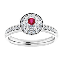 Halo Ruby & Diamond Ring 1.80 Carats White Gold 14K