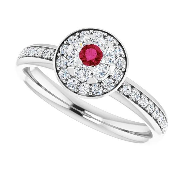 Halo Ruby & Diamond Ring 1.80 Carats White Gold 14K