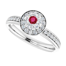 Halo Ruby & Diamond Ring 1.80 Carats White Gold 14K
