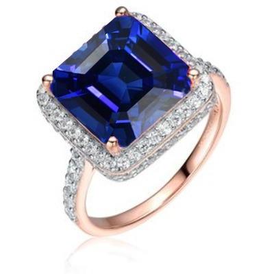 Halo Sapphire Engagement Ring Two Tone 14K 6 Carats Pave Set Diamonds