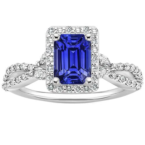 Halo Split Shank Ring Emerald Ceylon Sapphire & Diamonds 4.50 Carats