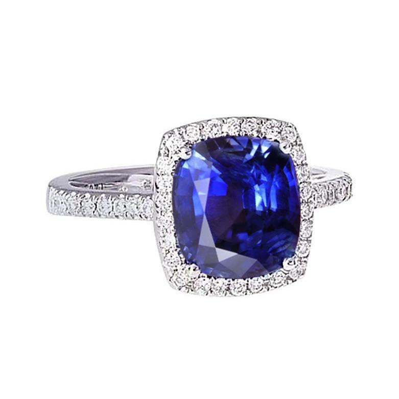 Halo Sri Lankan Sapphire And Diamond White Gold 14K Ring 7.80 Ct
