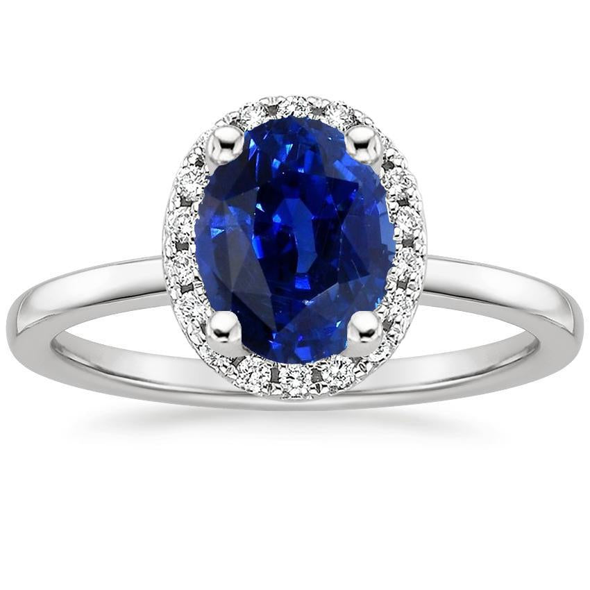 Halo Sri Lankan Sapphire Wedding Ring 3.50 Carats White Gold