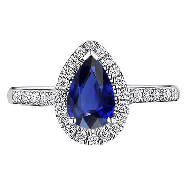 Halo Srilanka Sapphire Pear Shaped Ring & Diamonds 3.50 Carats