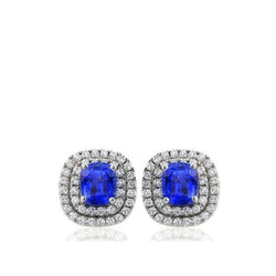 Halo Studs Earrings Ceylon Sapphire With Natural Earth Mined Diamonds 3.90 Carats New
