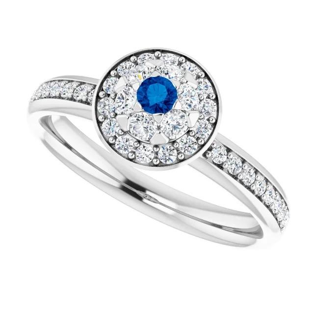 Halo Style Diamond Round Blue Sapphire 1.80 Carats Anniversary Ring