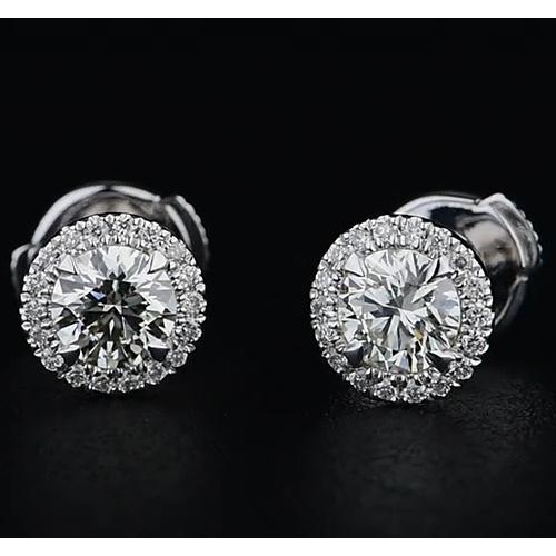 Halo Style Round Diamond Stud Earring 2.20 Carats White Gold 14K