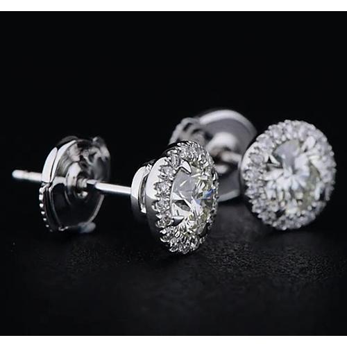 Halo Style Round Diamond Stud Earring 2.20 Carats White Gold 14K