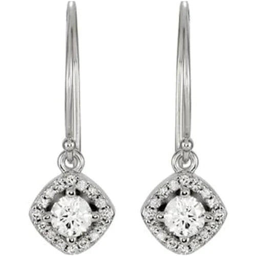 Halo-Styled Diamond Dangle Earrings 1.60 Carats 14K White Gold