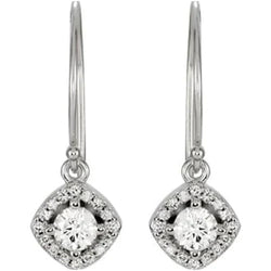 Halo-Styled Diamond Dangle Earrings 1.60 Carats 14K White Gold