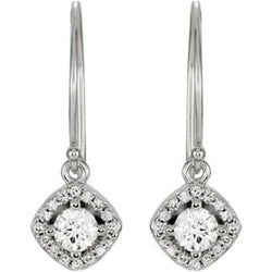 Halo-Styled Natural Earth Mined Diamond Dangle Earrings 1.60 Carats 14K White Gold