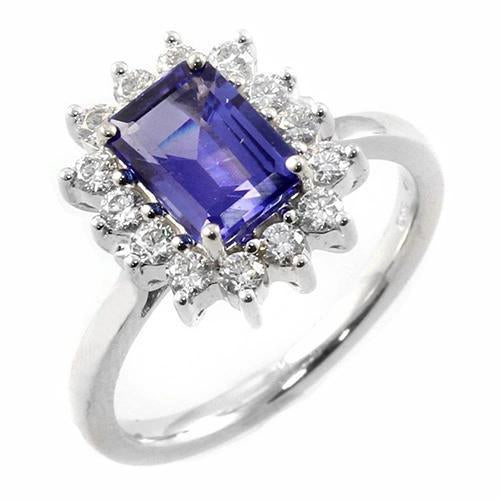 Halo Tanzanite And Diamonds 6.35 Carats Ring White Gold 14K