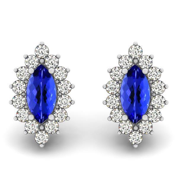 Halo Tanzanite With Diamonds 6 Carats Stud Earrings Prong Set