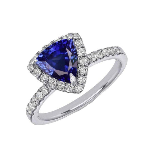 Halo Trillion Blue Sapphire Ring & Accents Diamonds 3 Carats