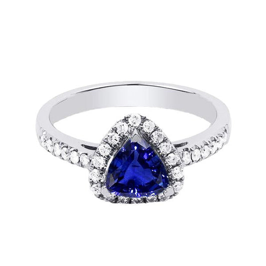 Halo Trillion Diamond Deep Blue Sapphire Ring 2 Carats Jewelry Gold
