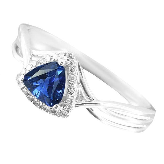 Halo Trillion Sapphire Ring Split Shank Diamonds 2.50 Carats Gold 14K