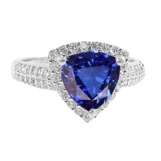 Halo Trillion Sri Lankan Sapphire Ring 3 Carats Diamond Gold Jewelry