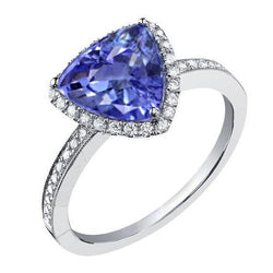Halo Trillion Tanzanite AAA And Round Natural Earth Mined Diamonds Ring 4 Carats